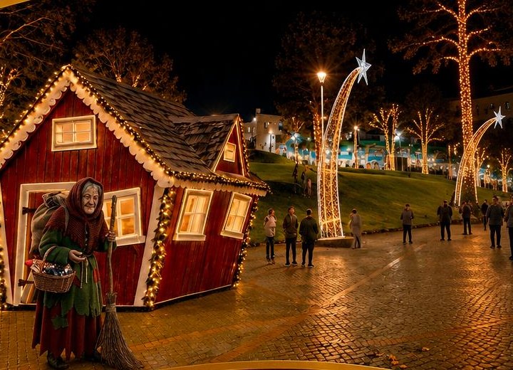 Casa da Befana iluminada em Santa Felicidade
